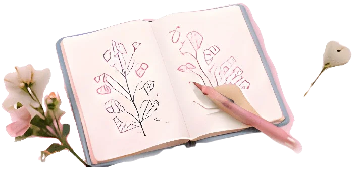 Cuaderno abierto con flores ilustradas a mano