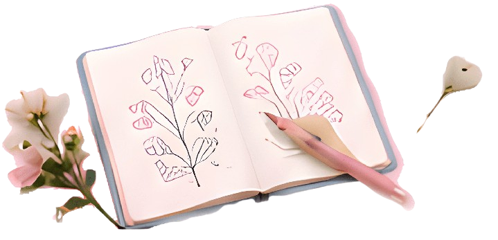 Cuaderno abierto con flores ilustradas a mano